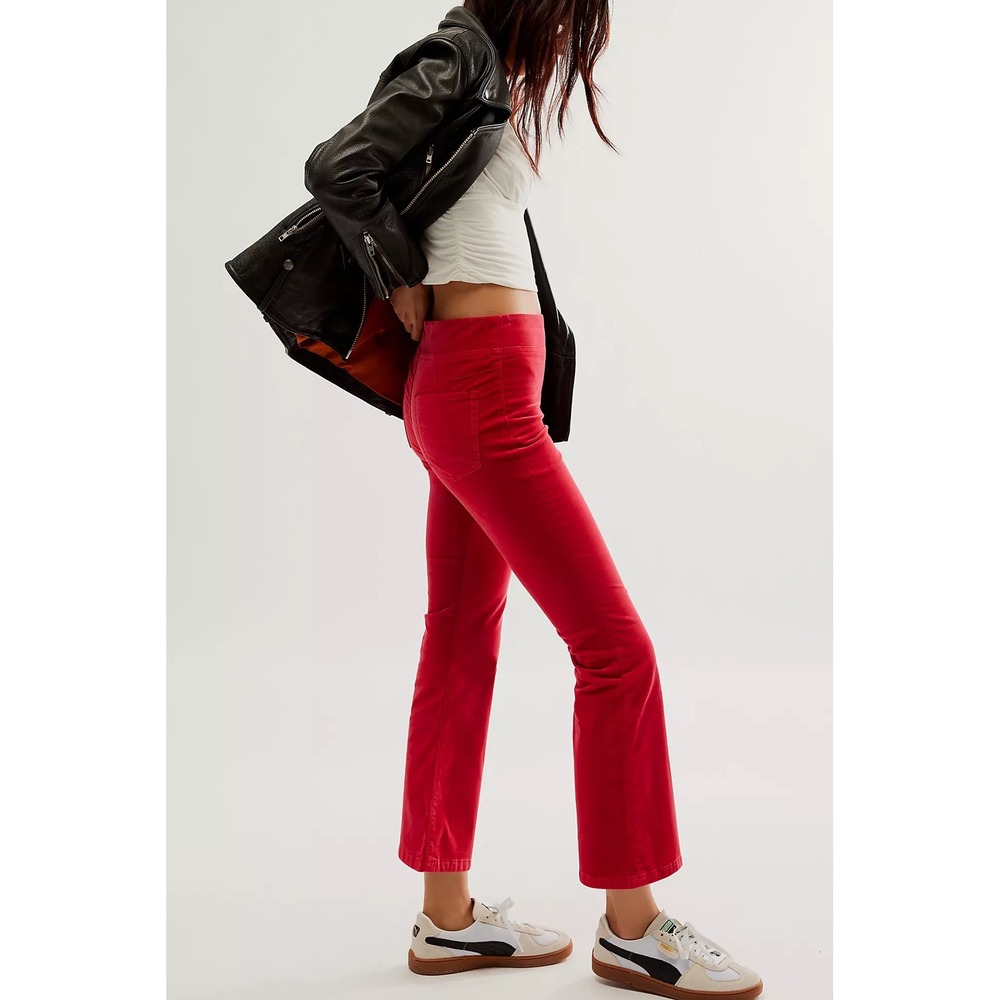 Free People In My Feelings Velvet Crop Slim Flare Pants Size 4 Indie Textured